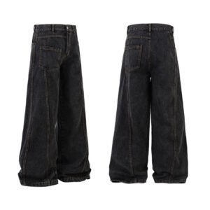 High Street American Retro Washed Second-hand Black Color Jeans