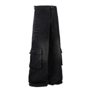 High Street American Retro Washed Distressed Multi-pocket Workwear Jeans