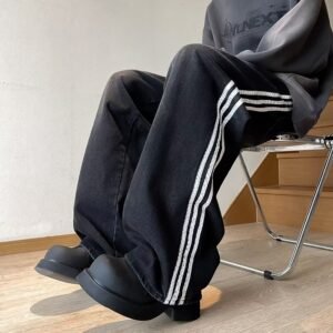 Retro Three-bar Straight Casual All-matching Wide Leg High Street Jeans For Men