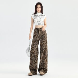 Retro Minority Leopard Jeans Hip Hop Loose Wide Leg Leisure Street