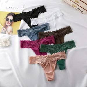 European And American Peach Hip Sexy Lace Panties For Women Cross Hollow Lace Thong Ice Silk Seamless Sports Large Size T