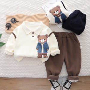 Korean Fleece-lined Two-piece Suit Baby Children Warm Suit